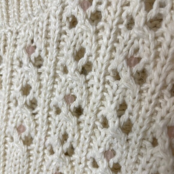 DKNY CITY 3/4-Sleeve Cream Fitted Scoop-Neck Sweater with Beaded Details, XL - Picture 3 of 10